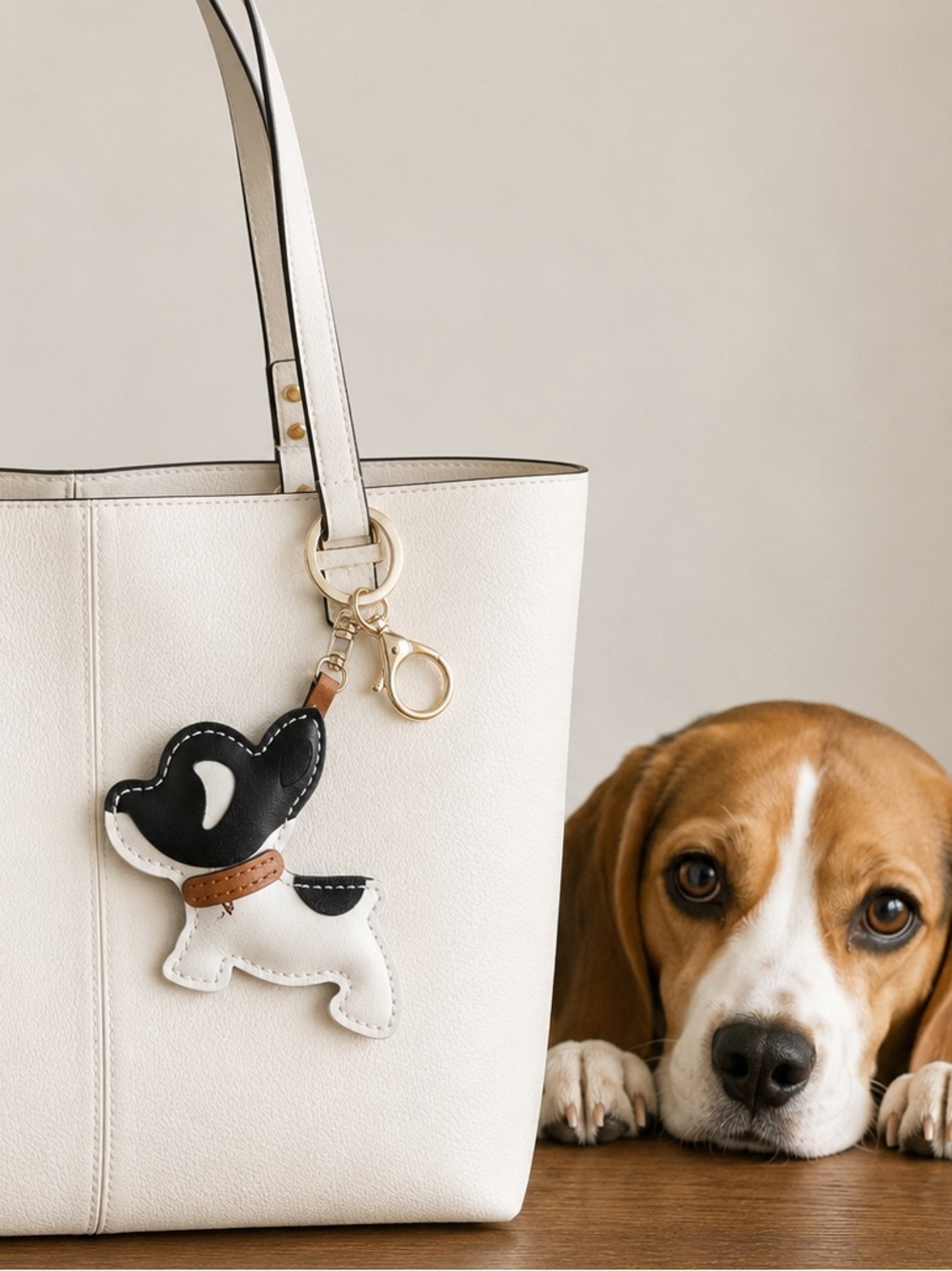 French Bulldog Faux Leather Bag Charm Keychain Black White Puppy Purse Accessory